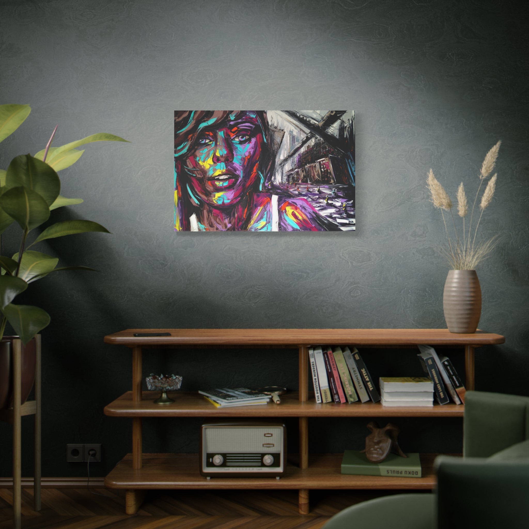 Colorful Woman Portrait Canvas Print — Vibrant Abstract Urban Art 