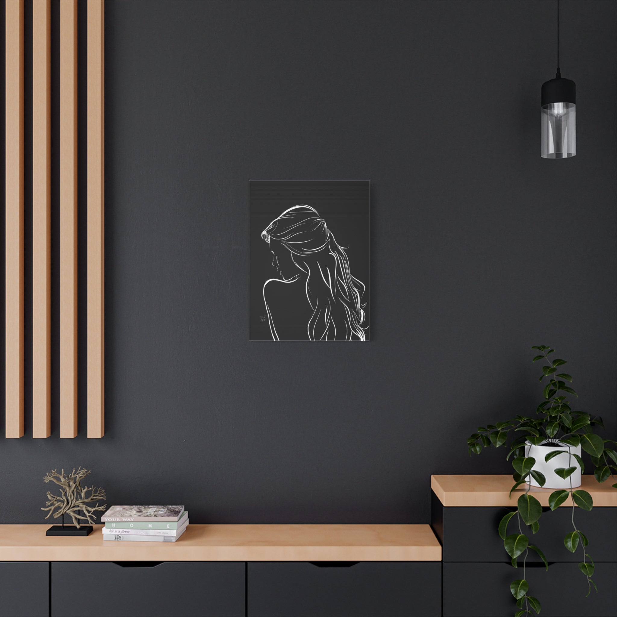 Minimal Line Art Woman Canvas Print — Black & White Silhouette Wall Art 