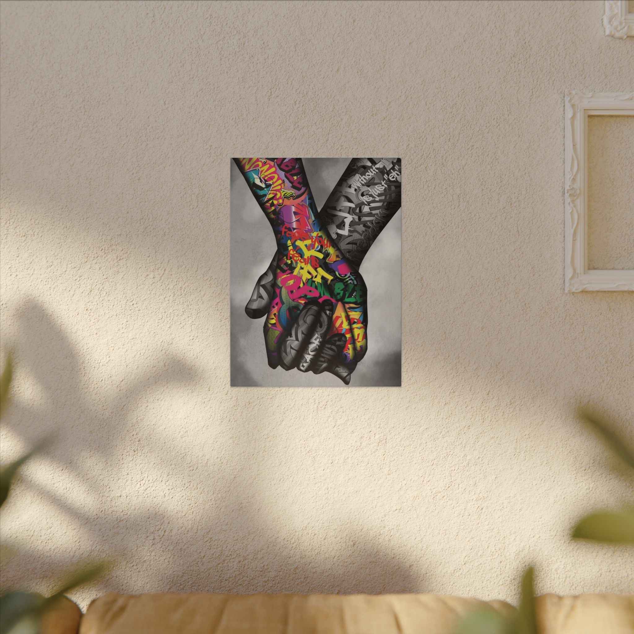 Graffiti Hands Canvas Art - Vibrant Colorful Holding Hands Wall Print - TheKaraHan