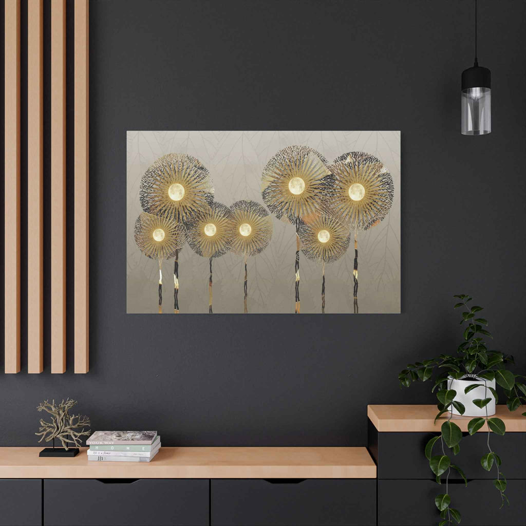 Gold Floral Wall Art | Luxury Botanical Flower Canvas for Elegant Interiors