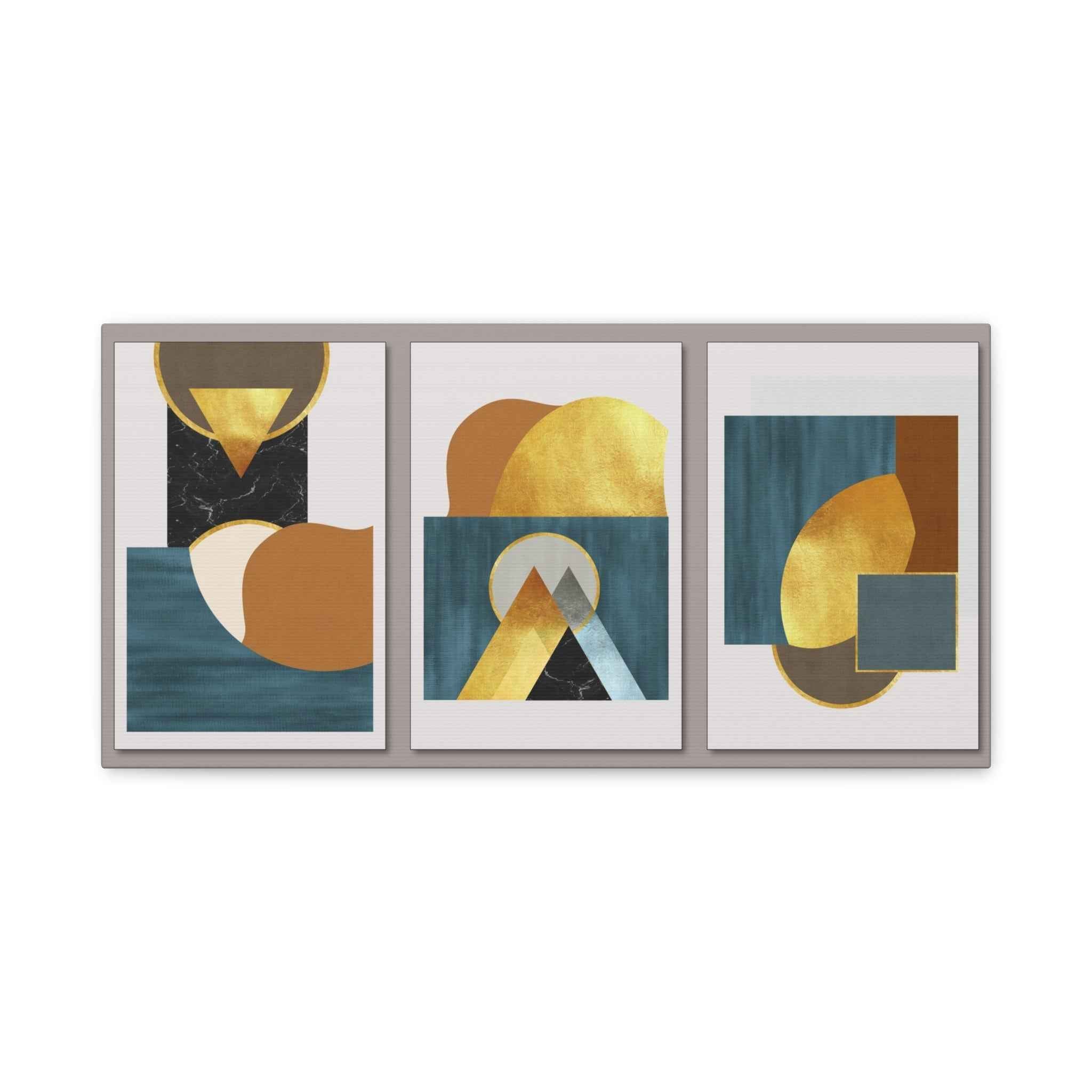 Mid-Century Modern Abstract Canvas Wall Art – Geometric Color Block Wall Decor for Living Room