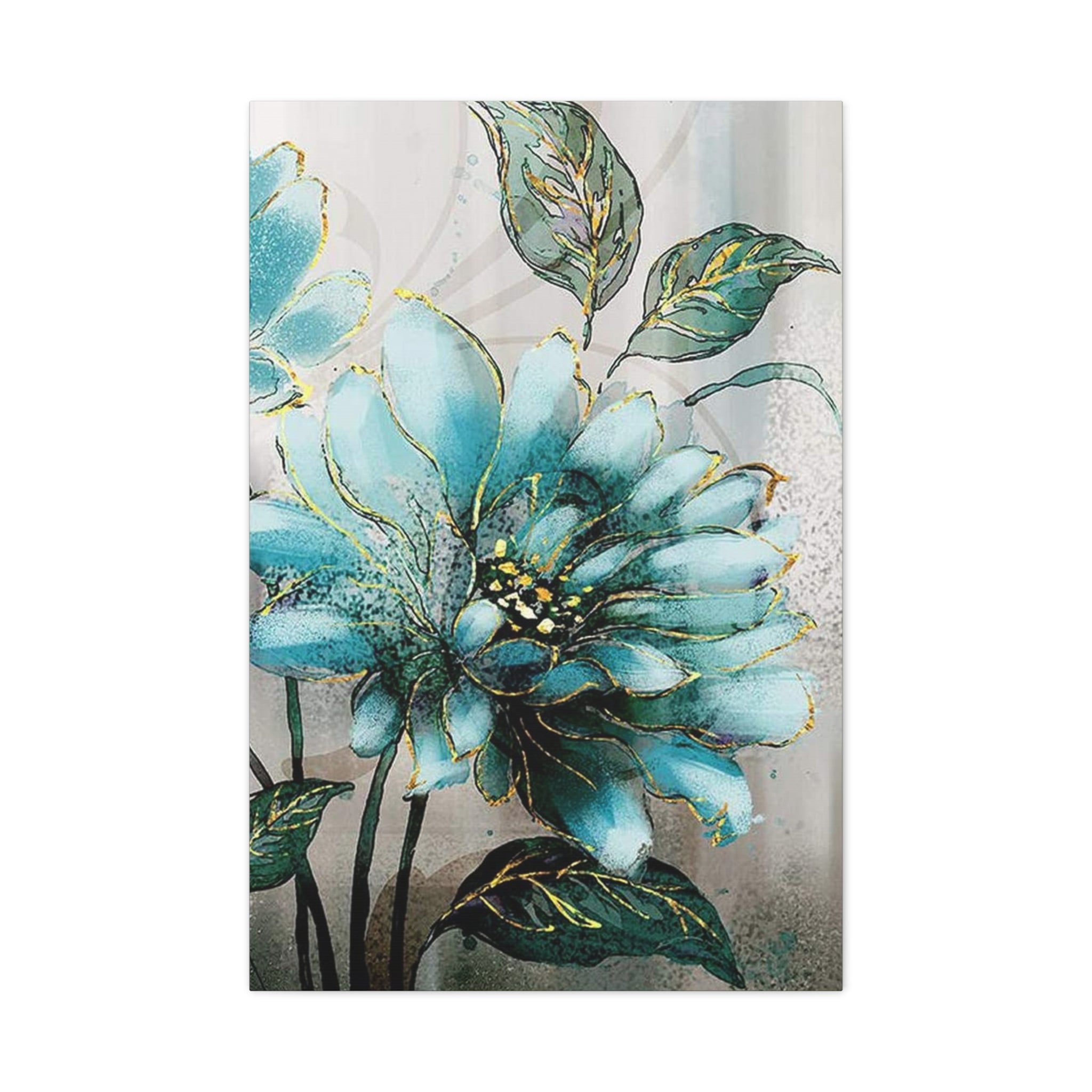 Teal Floral Canvas Print — Matte Stretched Wall Art 