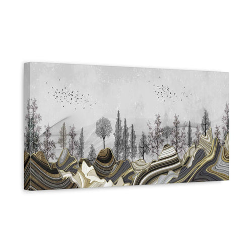 Abstract Gold Landscape Wall Art Canvas – Modern Mountain & Forest Luxury Artwork