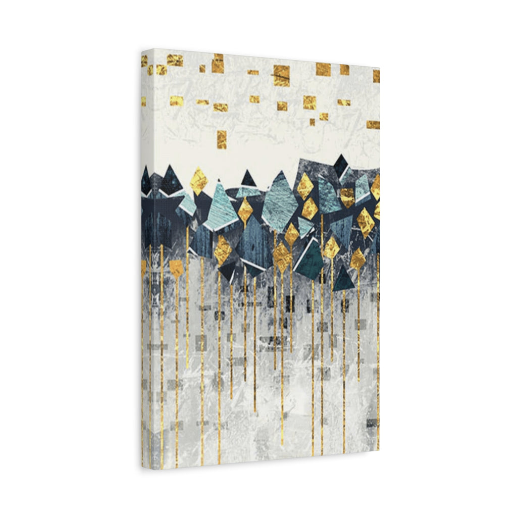 Abstract Geometric Gold & Teal Canvas Wall Art — Stretched Matte Print 