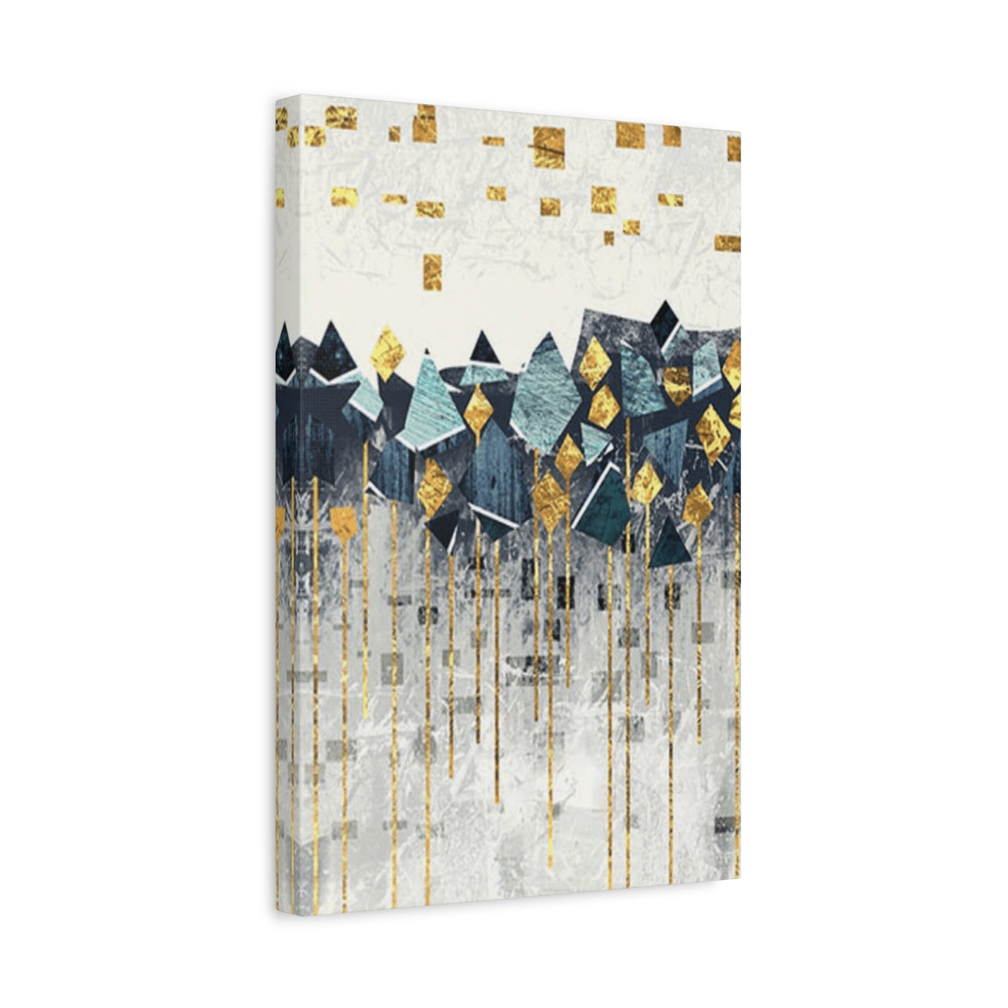 Abstract Geometric Gold & Teal Canvas Wall Art — Stretched Matte Print 