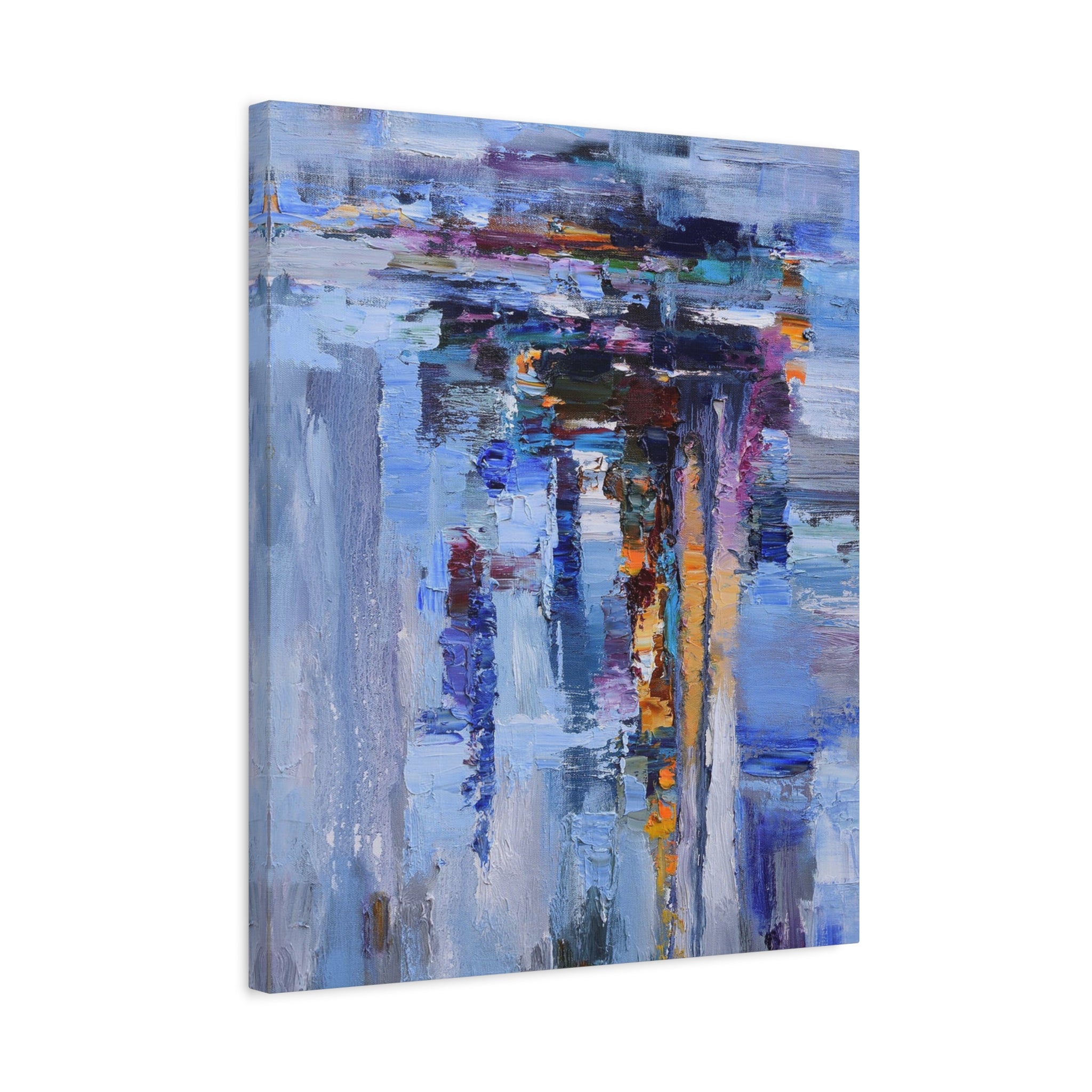 Abstract Blue Cityscape Canvas Print – Modern Stretched Matte Wall Art 