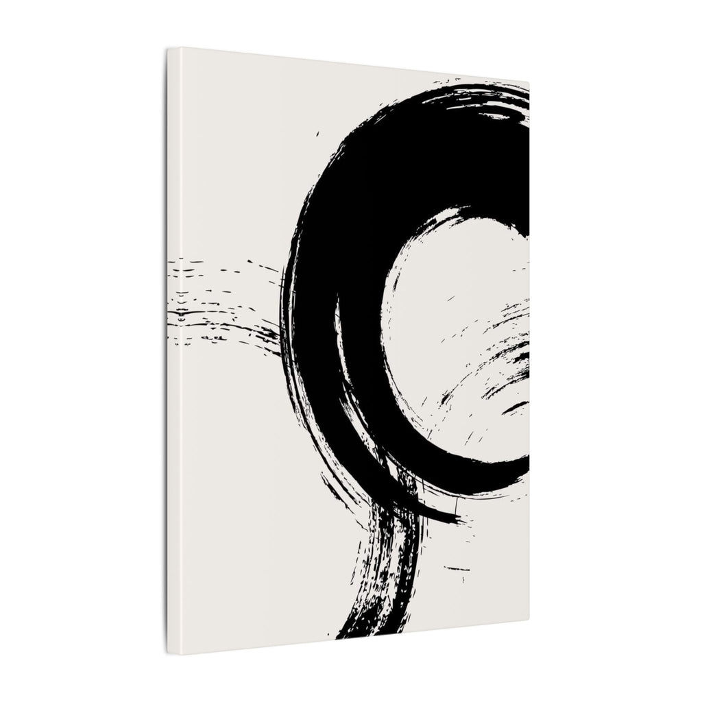 Zen Brushstroke Wall Art - Minimalist Black Circle Abstract Canvas Decor - TheKaraHan