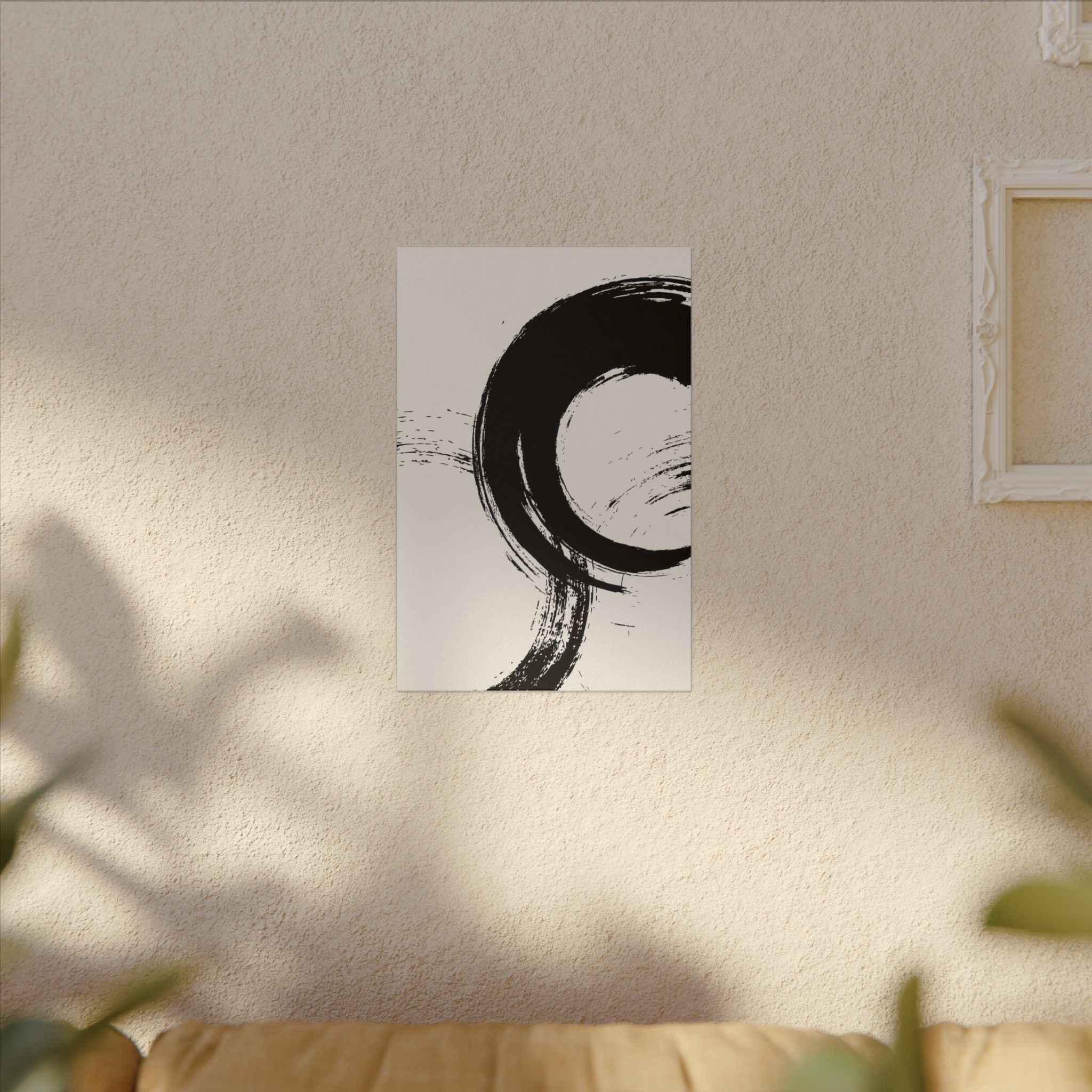 Zen Brushstroke Wall Art - Minimalist Black Circle Abstract Canvas Decor - TheKaraHan