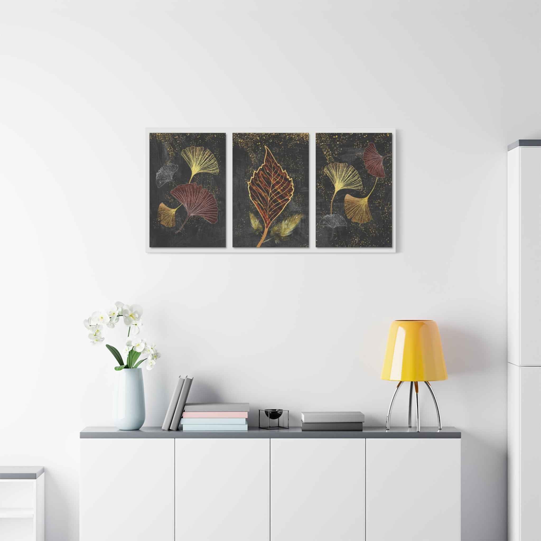Gold Botanical Leaf Wall Art Canvas – Luxury Ginkgo Abstract Modern Decor