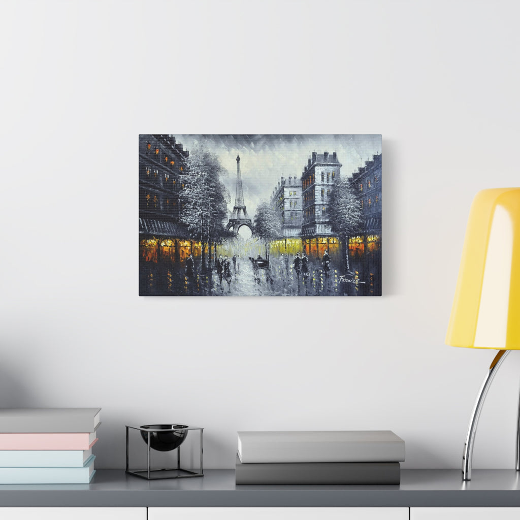Paris Street Scene Matte Canvas Wall Art — Eiffel Tower Romantic Cityscape 