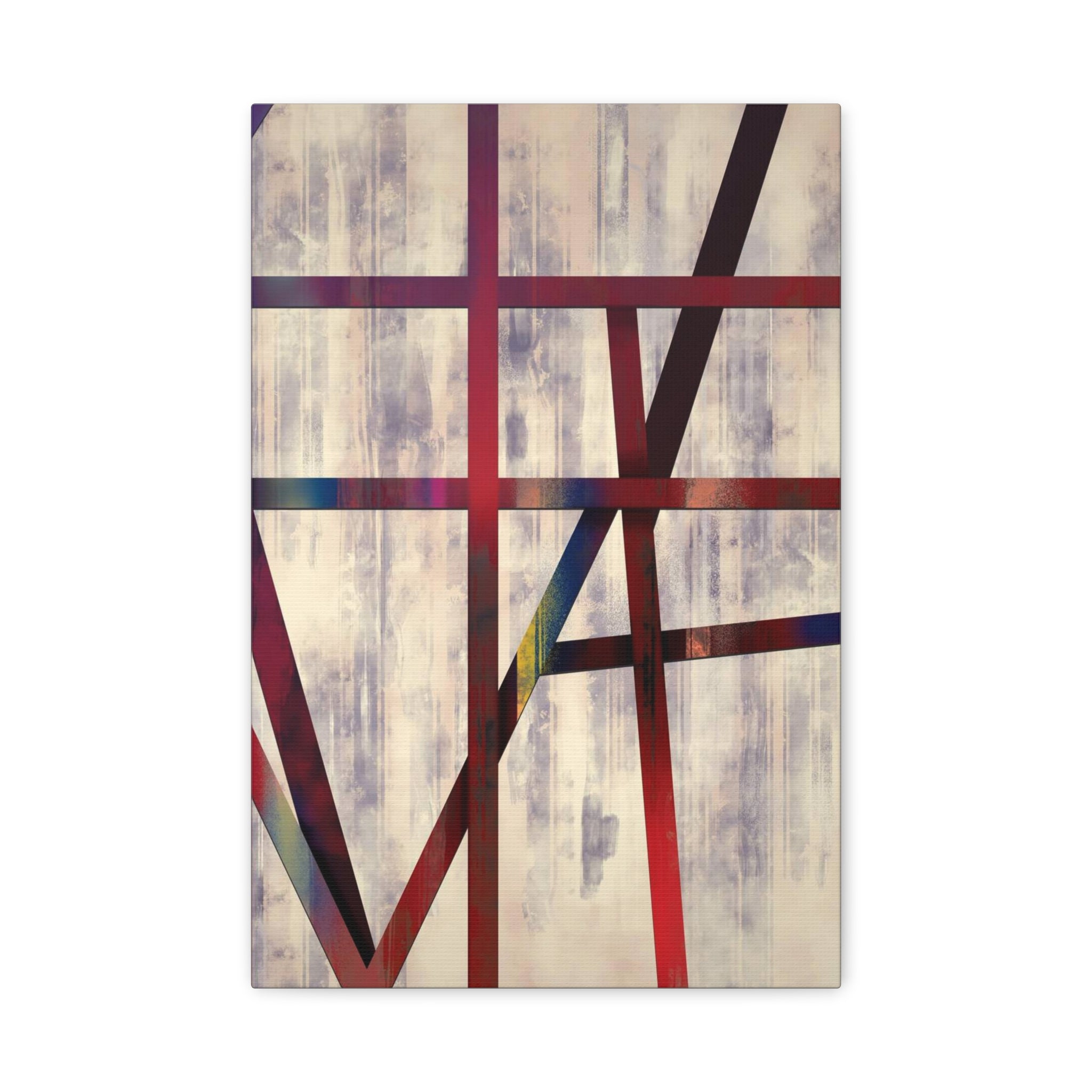 Abstract Geometric Canvas Wall Art — Modern Red & Neutral Stretched Matte Print 