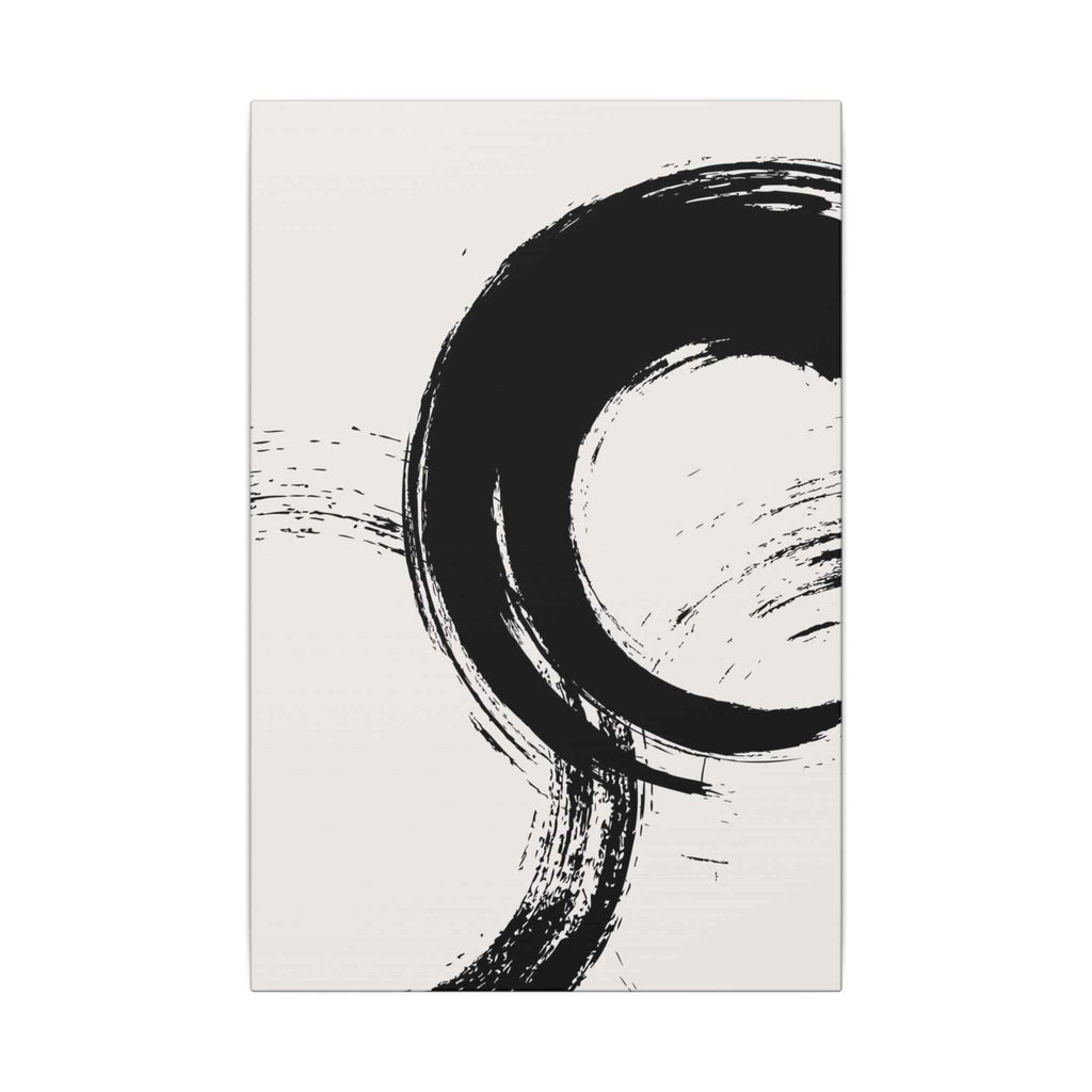 Zen Brushstroke Wall Art - Minimalist Black Circle Abstract Canvas Decor - TheKaraHan