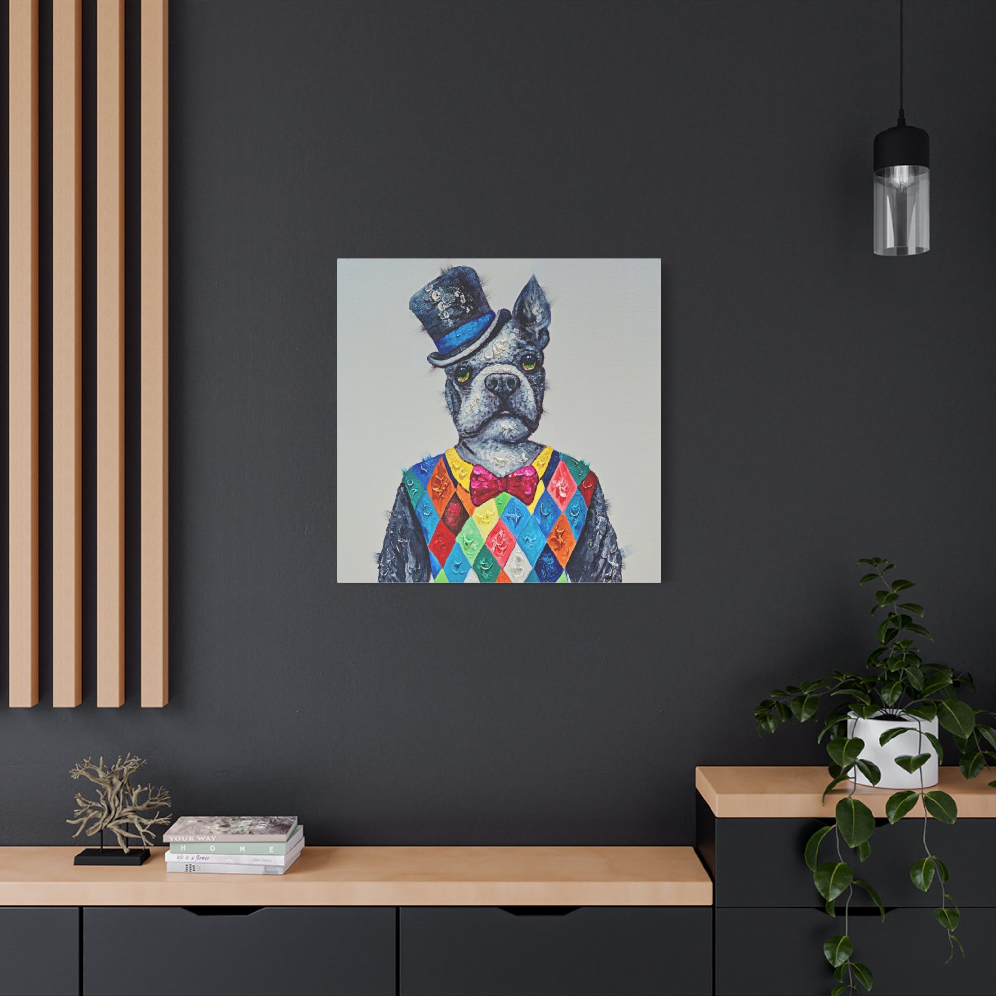 Whimsical Boston Terrier Portrait Canvas 