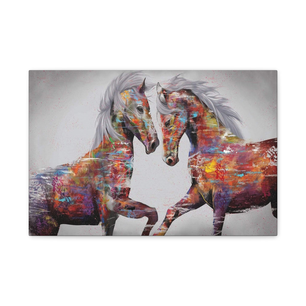 Colorful Horses Canvas Wall Art — Vibrant Abstract Horse Painting on Stretched Matte Canvas - TheKaraHan