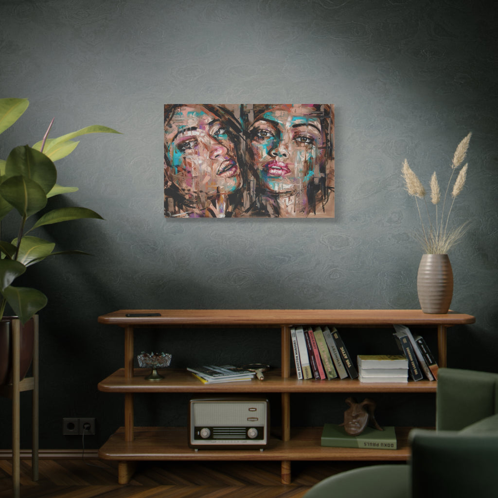 Abstract Dual Portrait Matte Canvas Wall Art — Contemporary Female Faces, Stretched 1.25" 