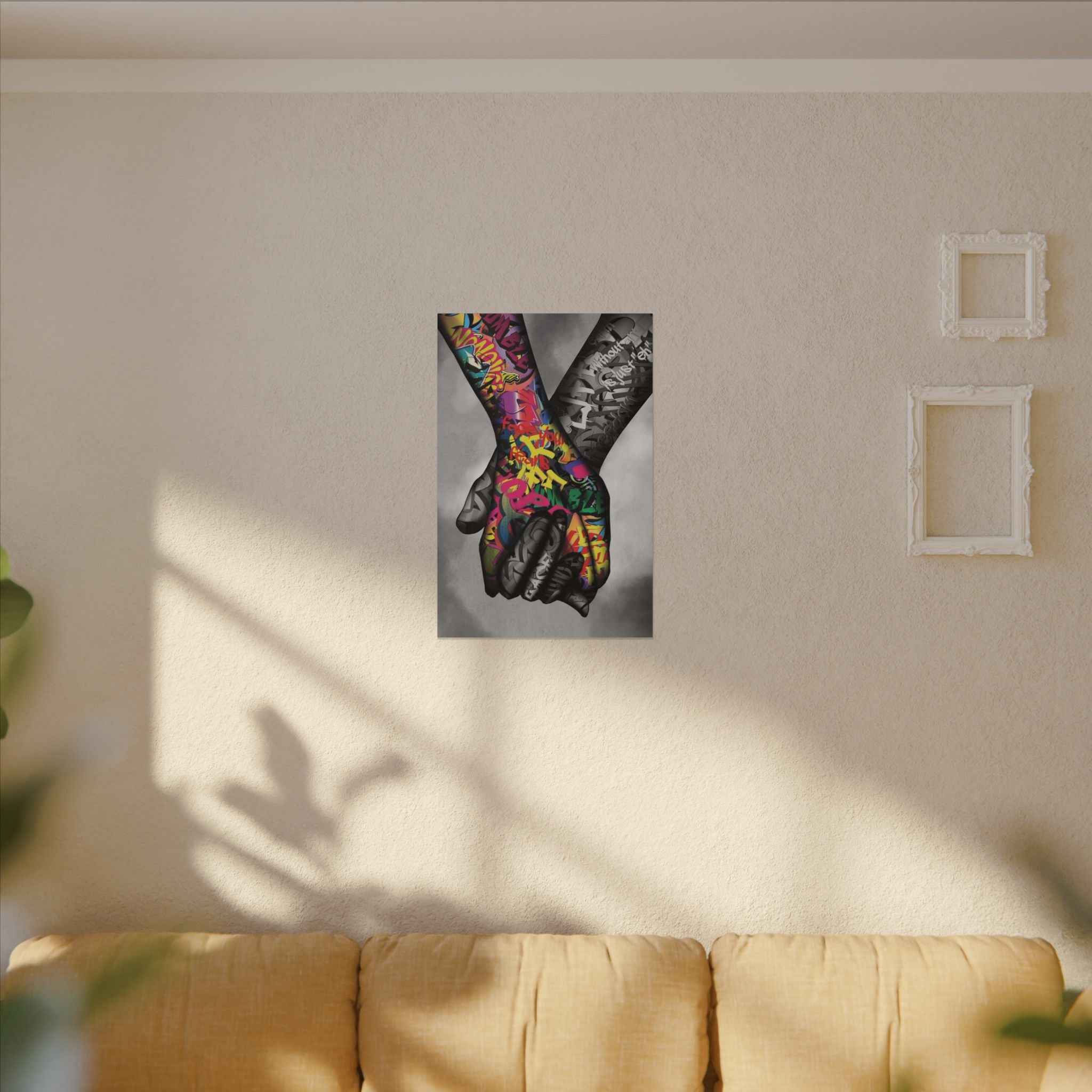 Graffiti Hands Canvas Art - Vibrant Colorful Holding Hands Wall Print - TheKaraHan