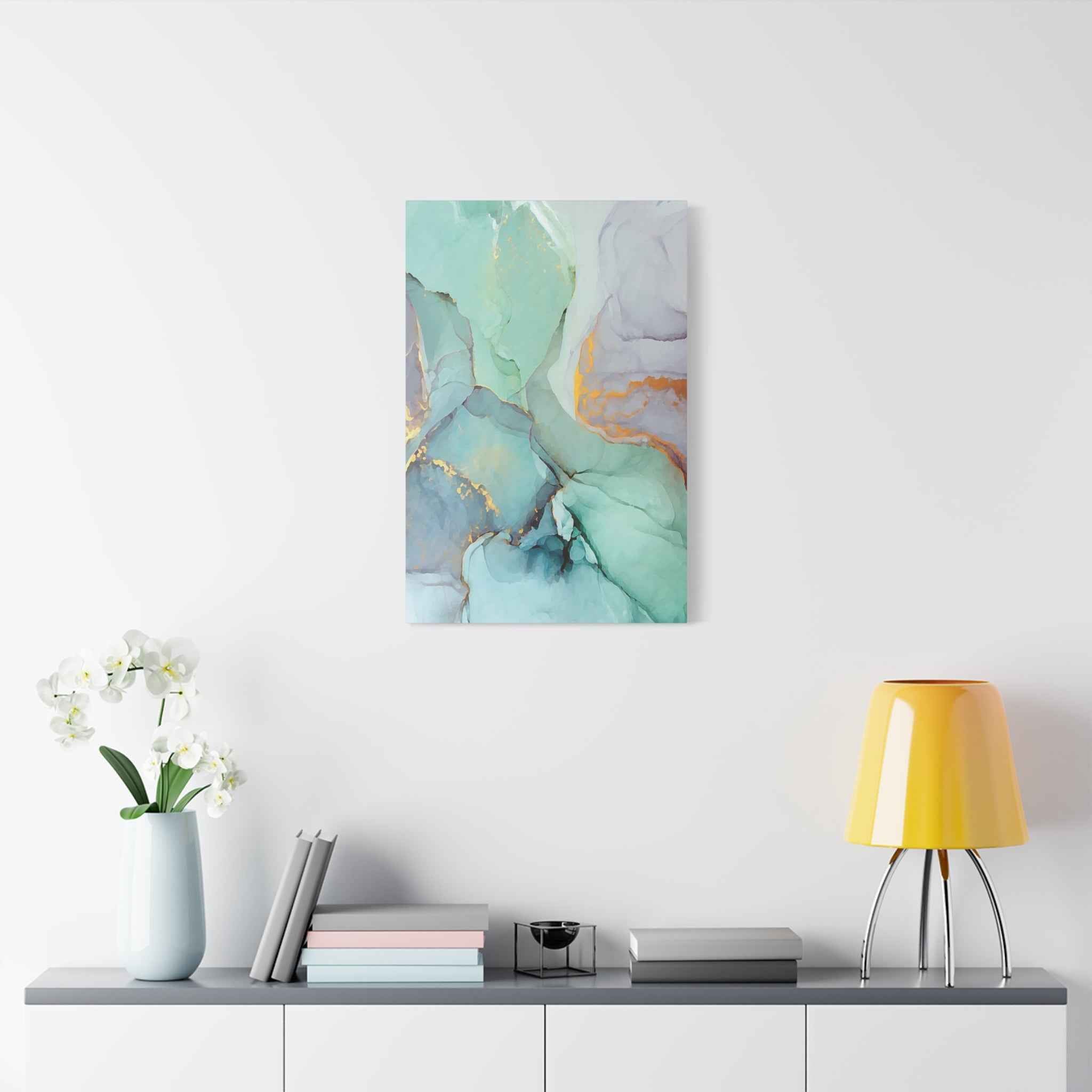Aqua Marble Canvas Art - Matte Stretched Abstract Wall Print for Modern Decor - TheKaraHan