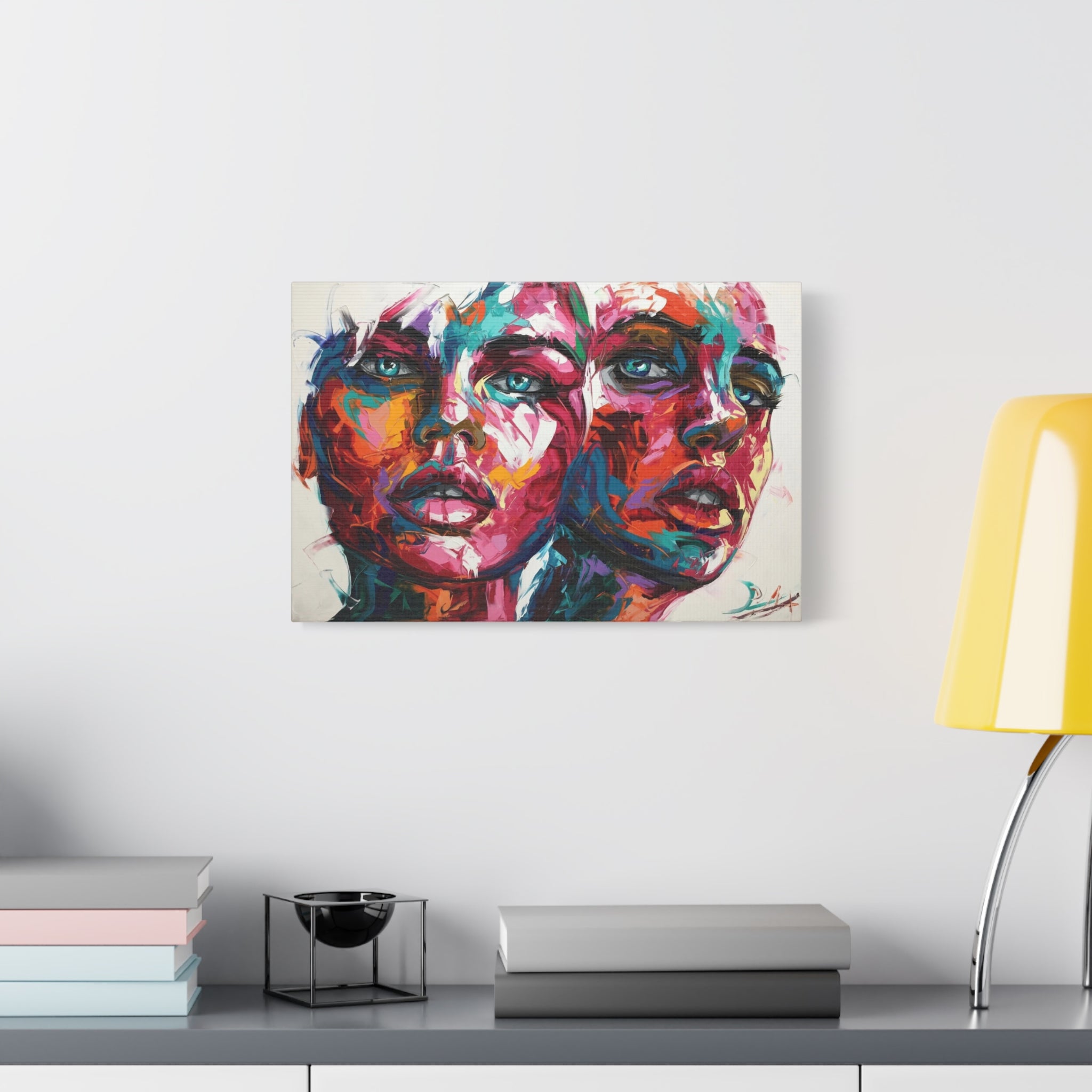 Colorful Abstract Portrait Canvas Print — Vibrant Dual Faces Wall Art 