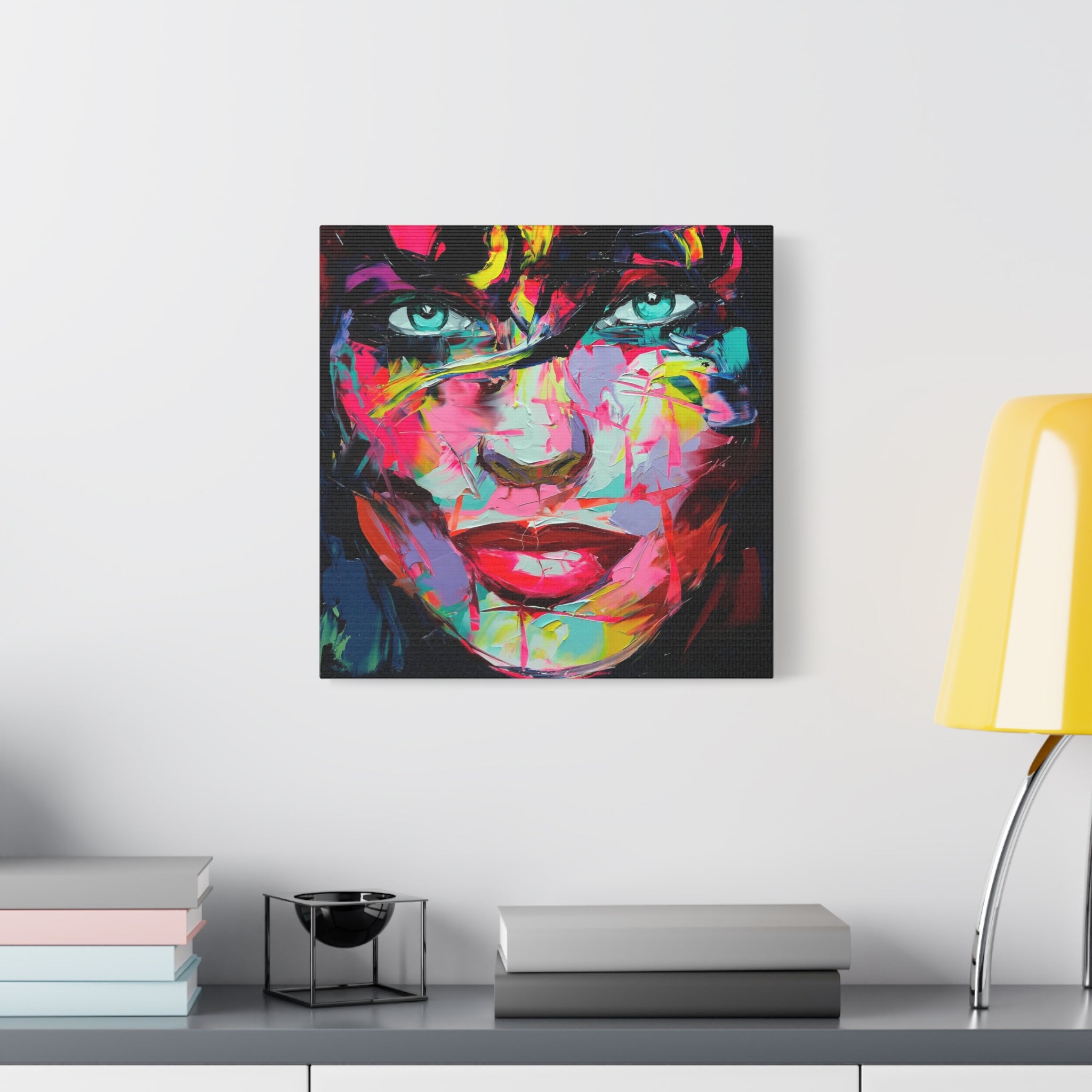 Colorful Abstract Portrait Canvas Print — Neon Female Face Matte Stretched Wall Art - TheKaraHan