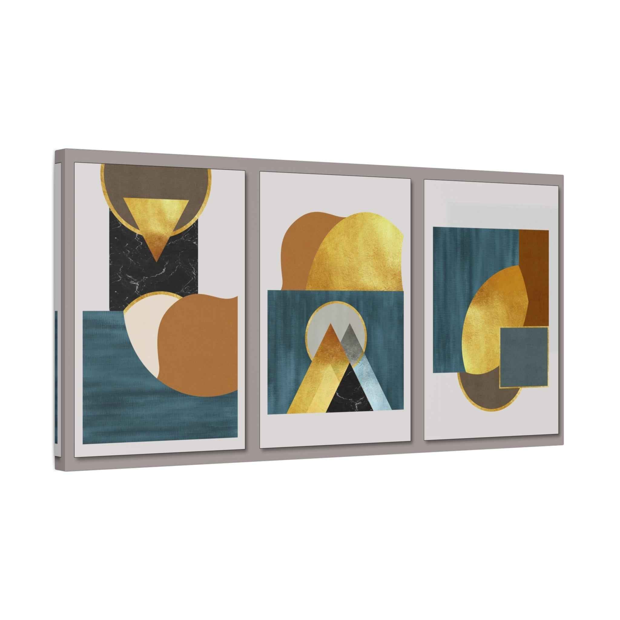 Mid-Century Modern Abstract Canvas Wall Art – Geometric Color Block Wall Decor for Living Room