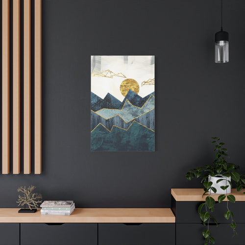 Abstract Mountain Canvas Art - Gold Sun Geometric Wall Art (Matte Stretched) - TheKaraHan
