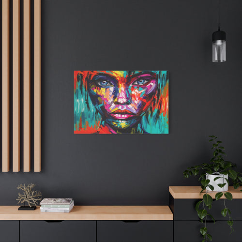 Abstract Colorful Portrait Canvas Art - Vibrant Female Face Matte Stretched Print - TheKaraHan