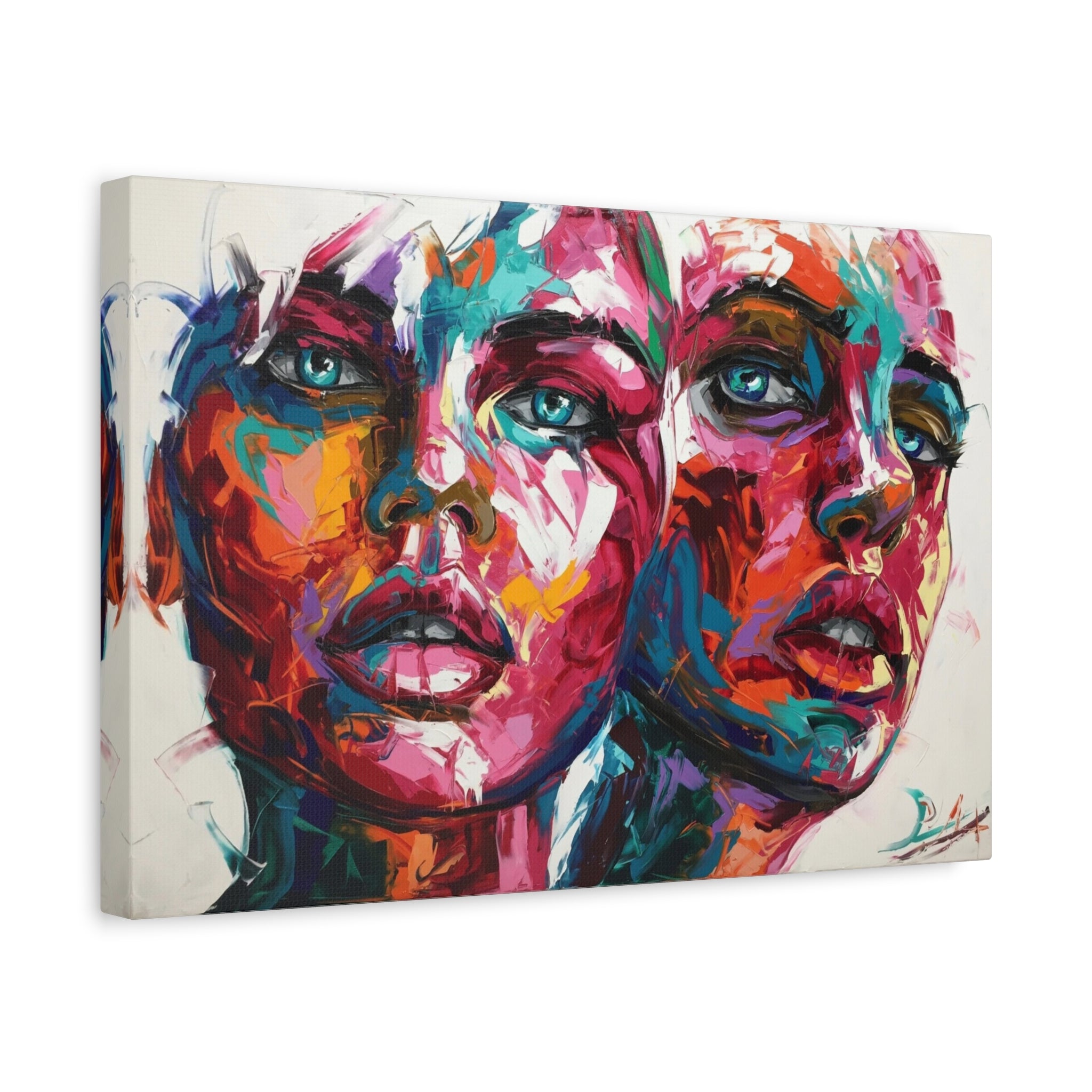 Colorful Abstract Portrait Canvas Print — Vibrant Dual Faces Wall Art 