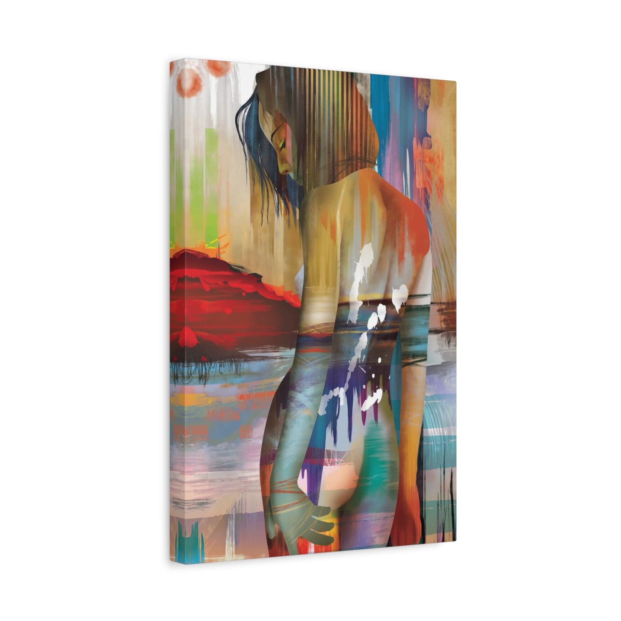 Abstract Figurative Canvas Art – Colorful Woman Matte Stretched Canvas 