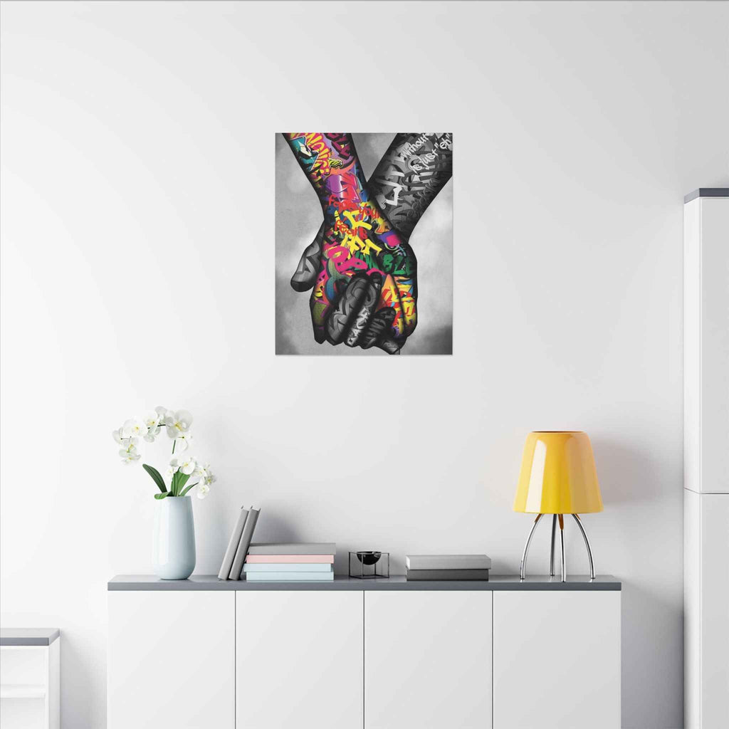 Graffiti Hands Canvas Art - Vibrant Colorful Holding Hands Wall Print - TheKaraHan