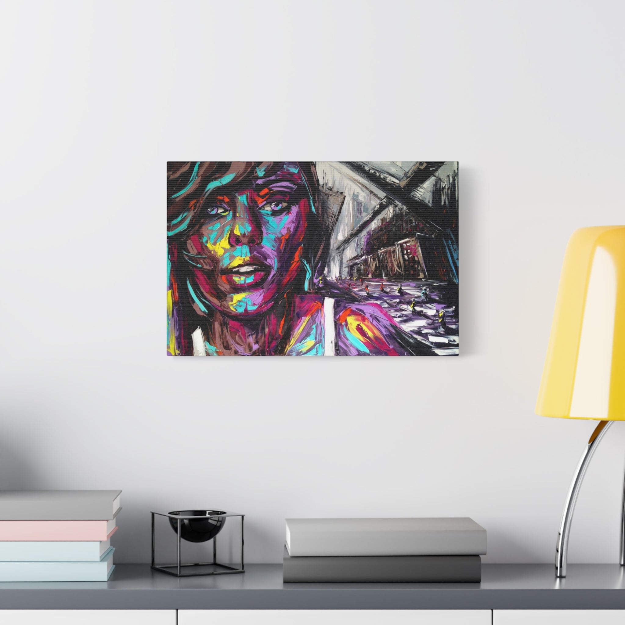 Colorful Woman Portrait Canvas Print — Vibrant Abstract Urban Art 