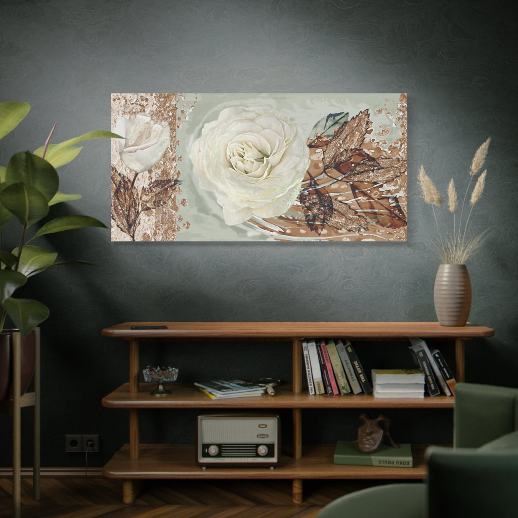 Floral Canvas Wall Art — White Rose Botanical Stretched Canvas