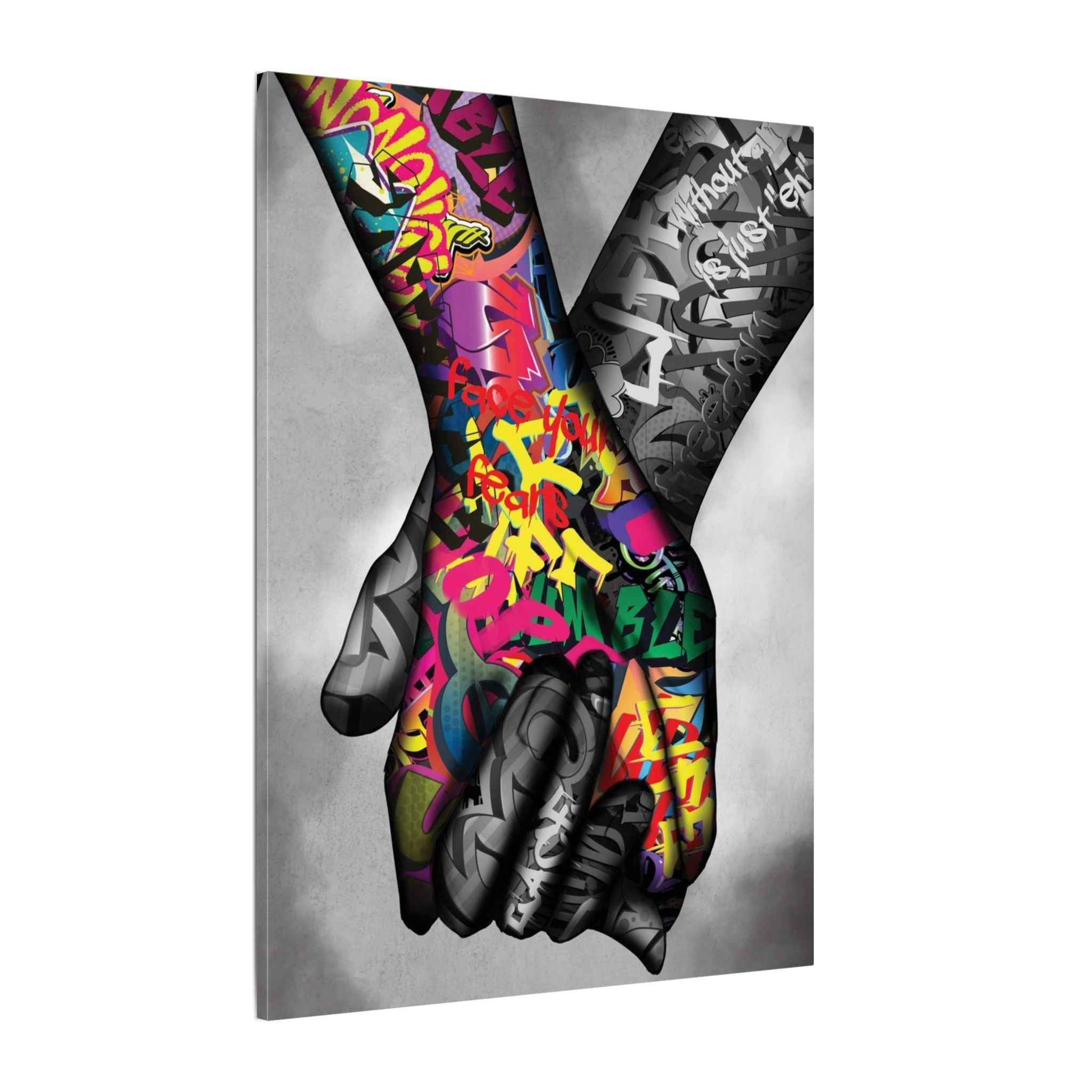 Graffiti Hands Canvas Art - Vibrant Colorful Holding Hands Wall Print - TheKaraHan