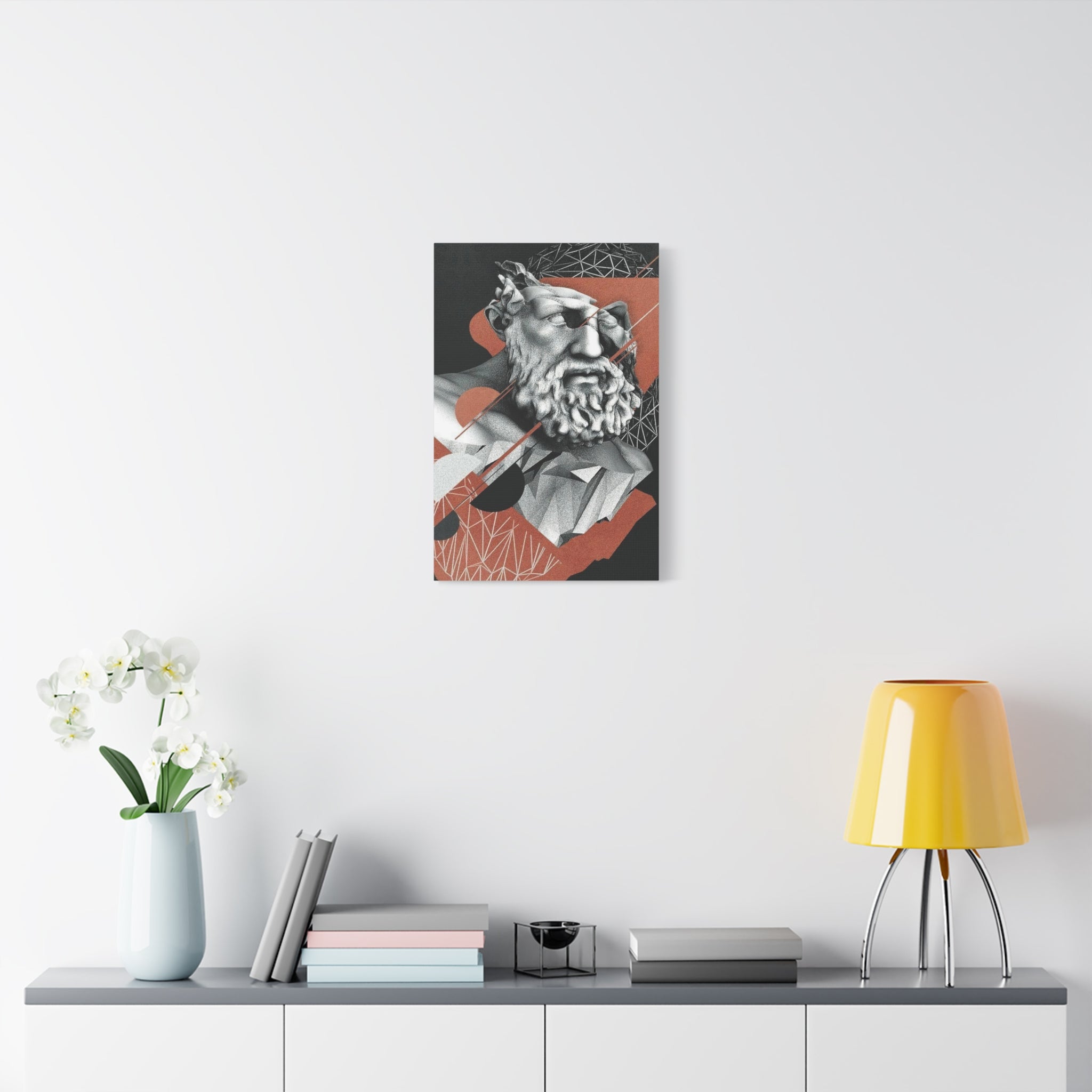 Classical Bust Abstract Matte Canvas Wall Art — Geometric Greek Sculpture Print 