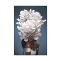 Floral Veil Canvas Wall Art — Elegant Woman with Oversized White Peony - TheKaraHan