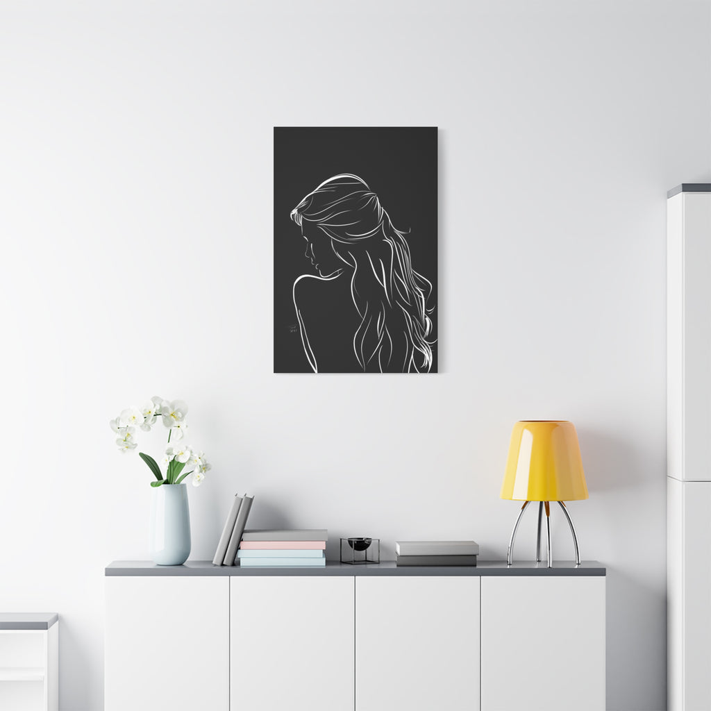 Minimal Line Art Woman Canvas Print — Black & White Silhouette Wall Art 