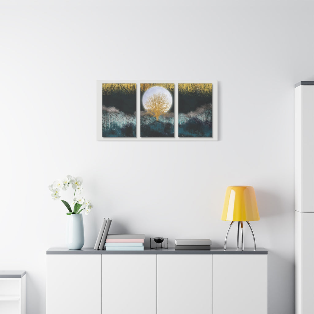 Golden Moon Tree Canvas Print Triptych Artwork - TheKaraHan