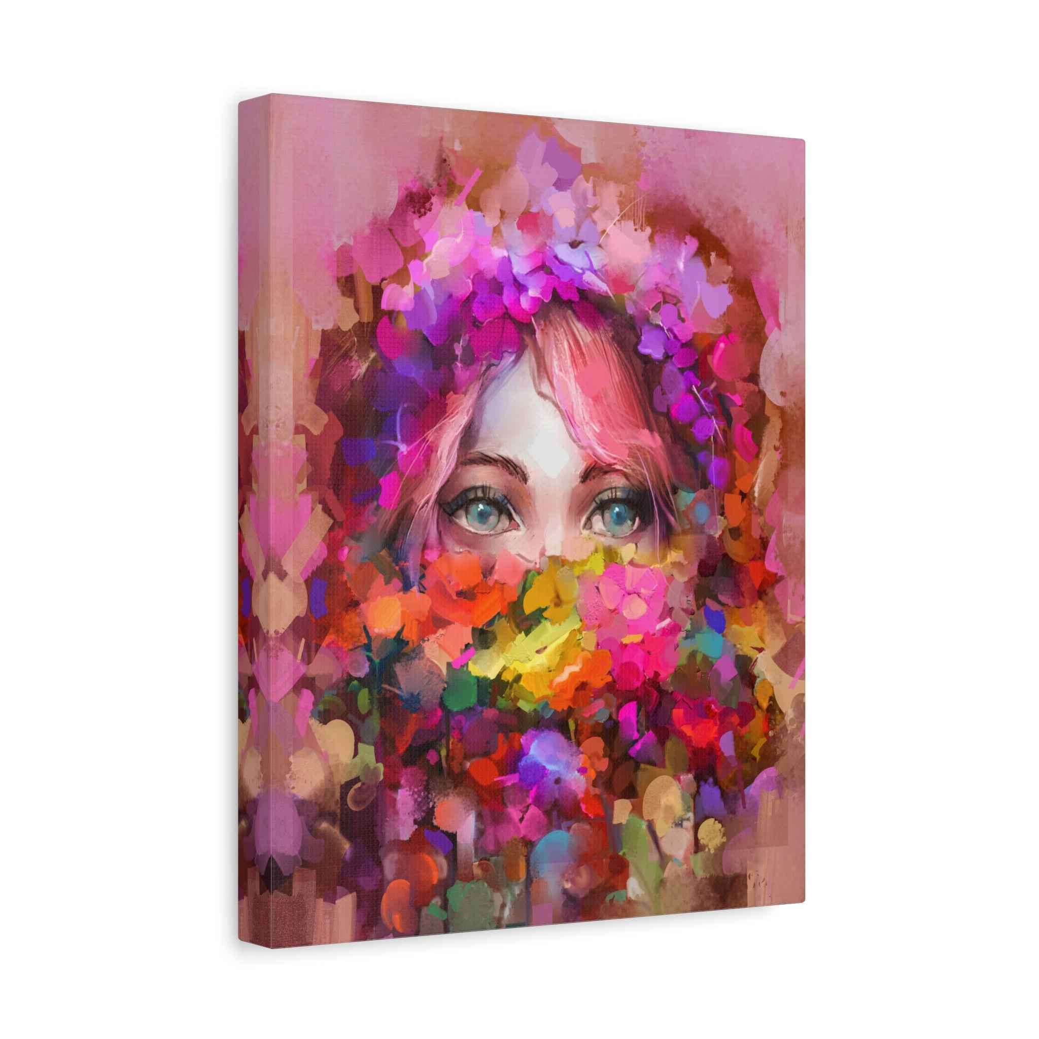 Colorful Abstract Woman Canvas Wall Art – Modern Floral Portrait Painting for Living Room Decor