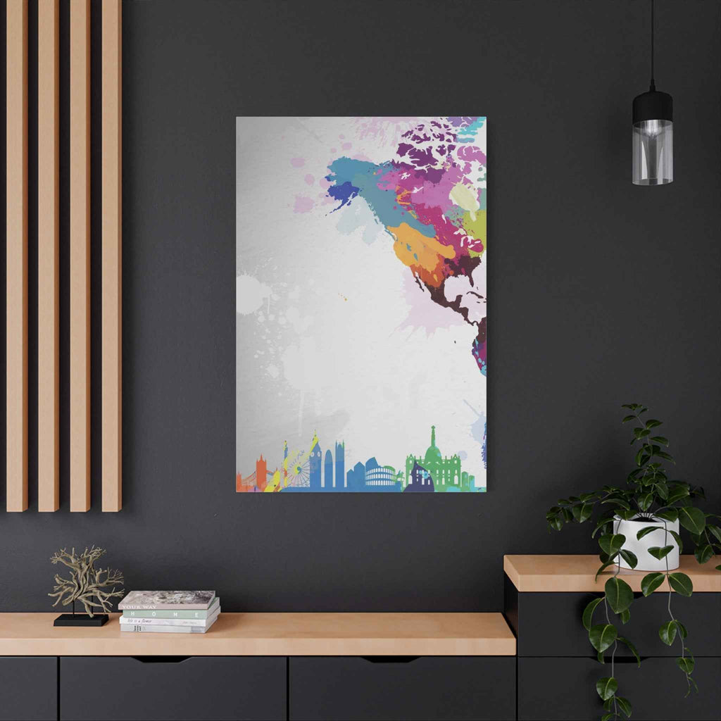 Color Splash World Map Canvas Art – Modern Stretched Matte Wall Decor - TheKaraHan