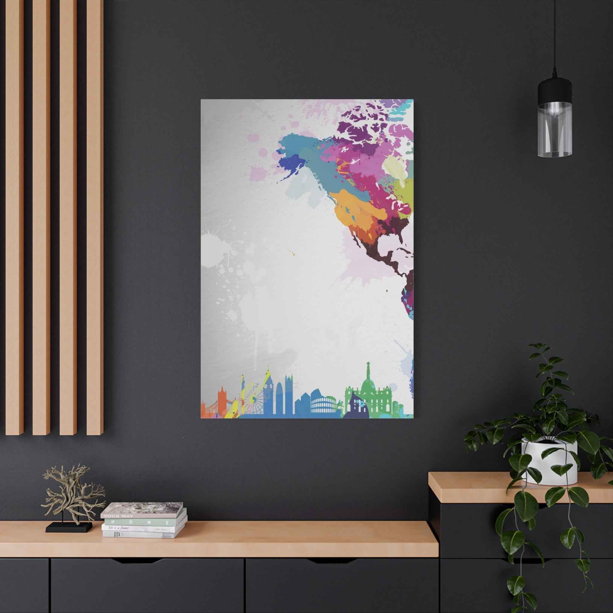 Color Splash World Map Canvas Art – Modern Stretched Matte Wall Decor - TheKaraHan