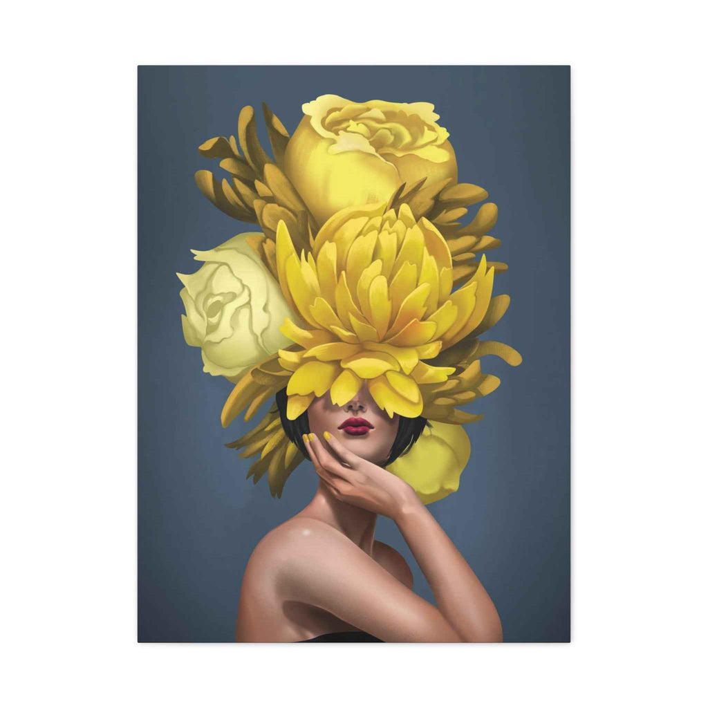 Yellow Floral Canvas Wall Art - Modern Portrait with Giant Flowers - TheKaraHan