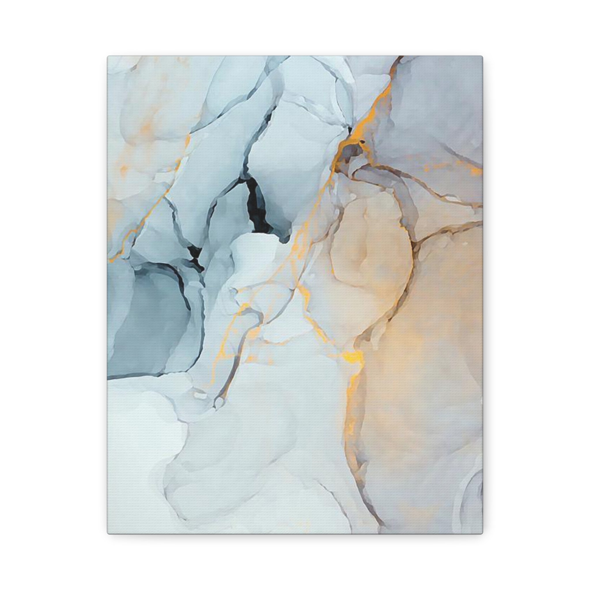 Abstract Marble Canvas Wall Art – Soft Gray & Gold Matte Stretched Canvas (1.25\") 