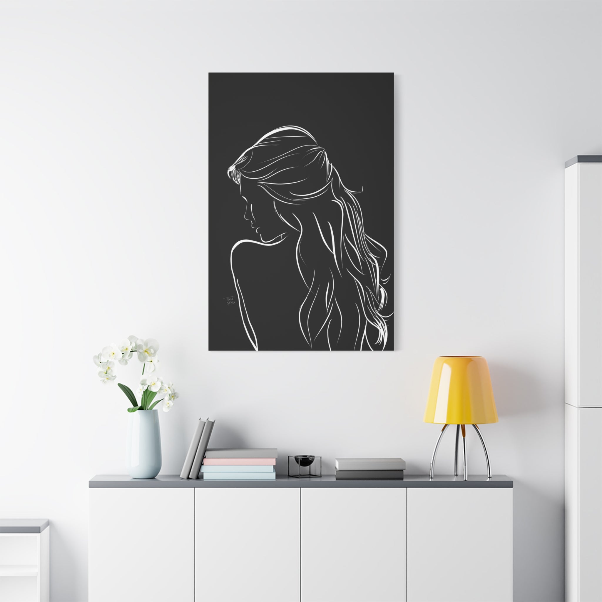 Minimal Line Art Woman Canvas Print — Black & White Silhouette Wall Art 