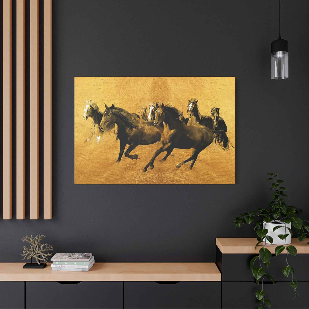 Golden Running Horses Canvas Wall Art – Wild Horse Decor