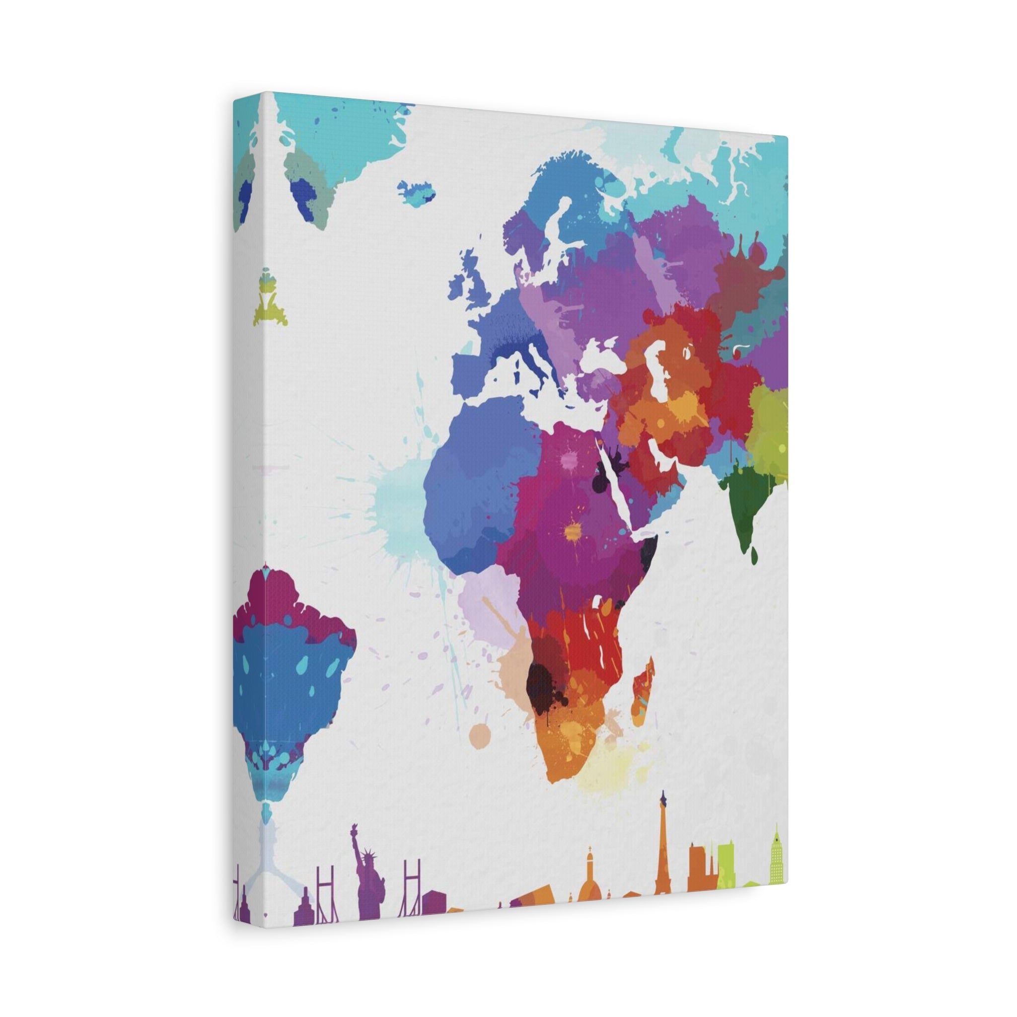 Colorful World Map Canvas Print — Watercolor Travel Map Wall Art 
