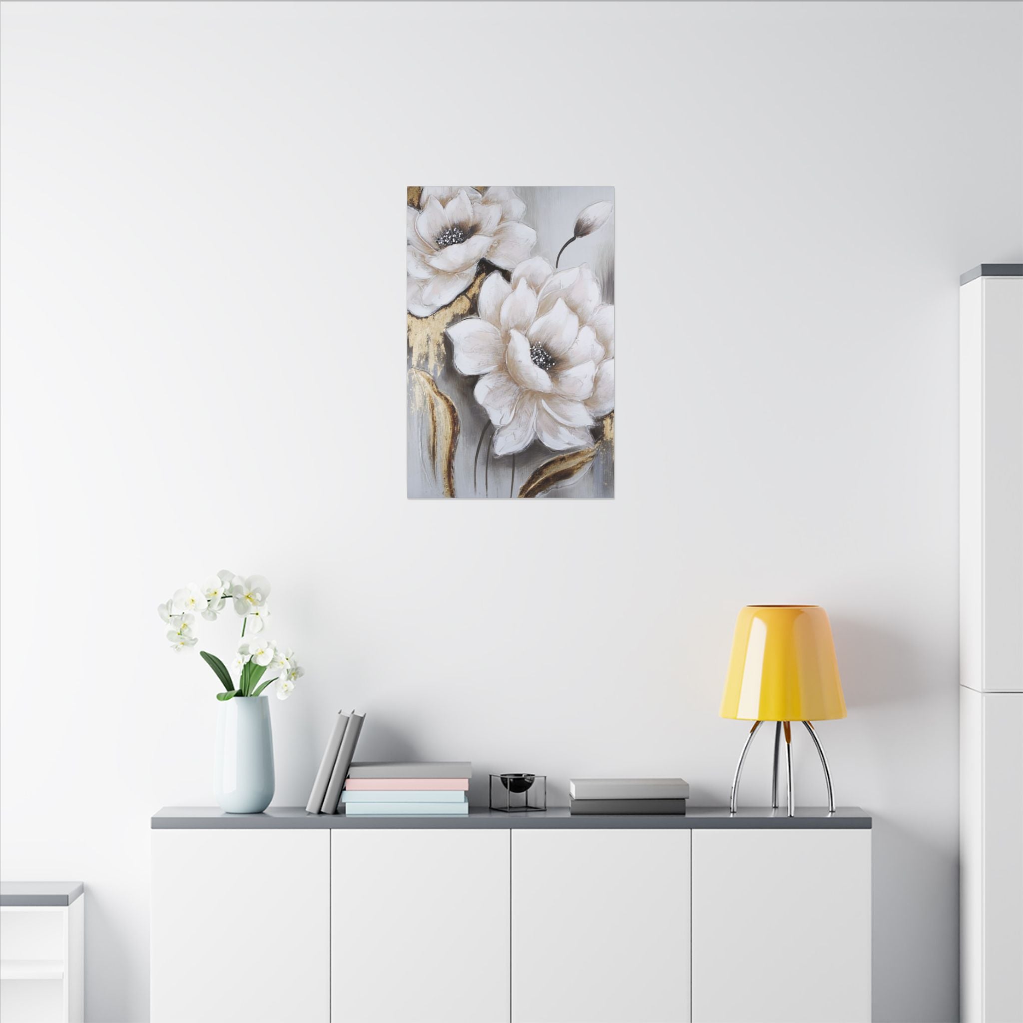 Neutral Floral Canvas Art - White Peony Wall Decor (Matte Stretched)