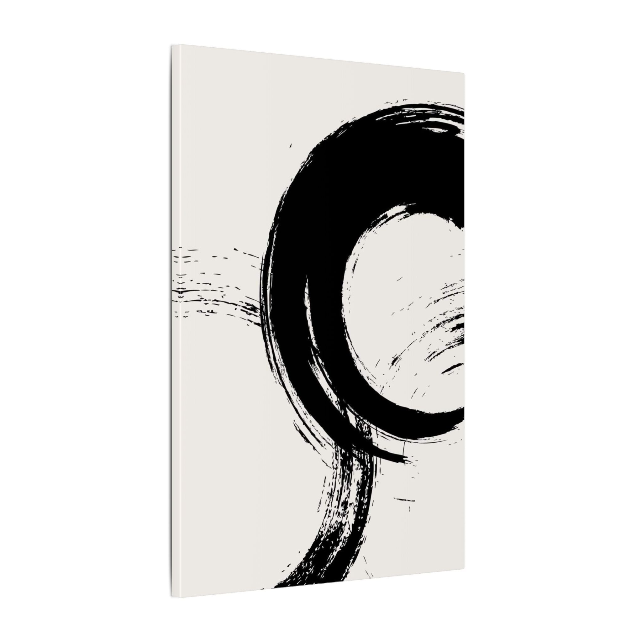 Zen Brushstroke Wall Art - Minimalist Black Circle Abstract Canvas Decor - TheKaraHan
