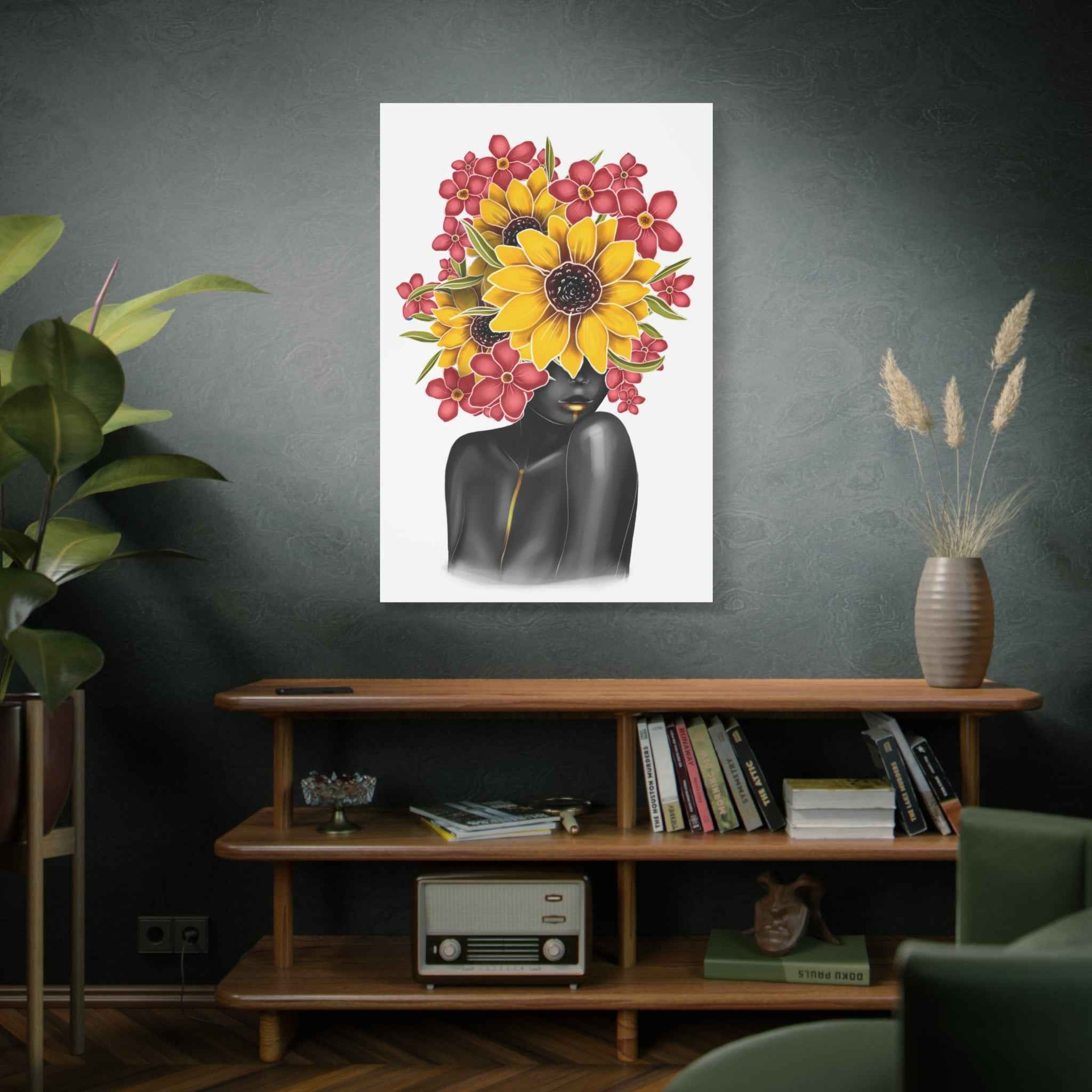 Black Woman Floral Portrait Wall Art