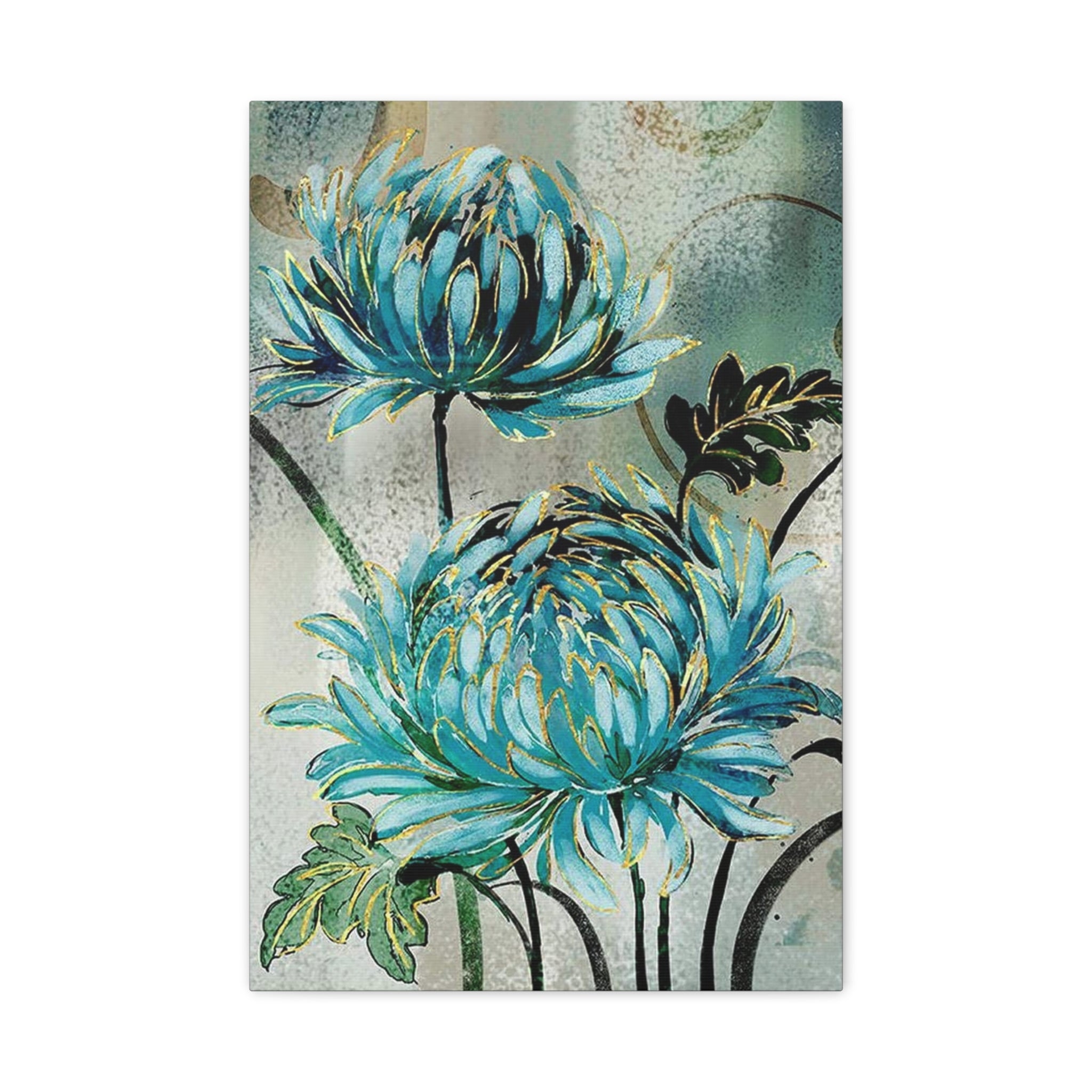 Blue Chrysanthemum Canvas Wall Art – Matte Stretched Floral Print 
