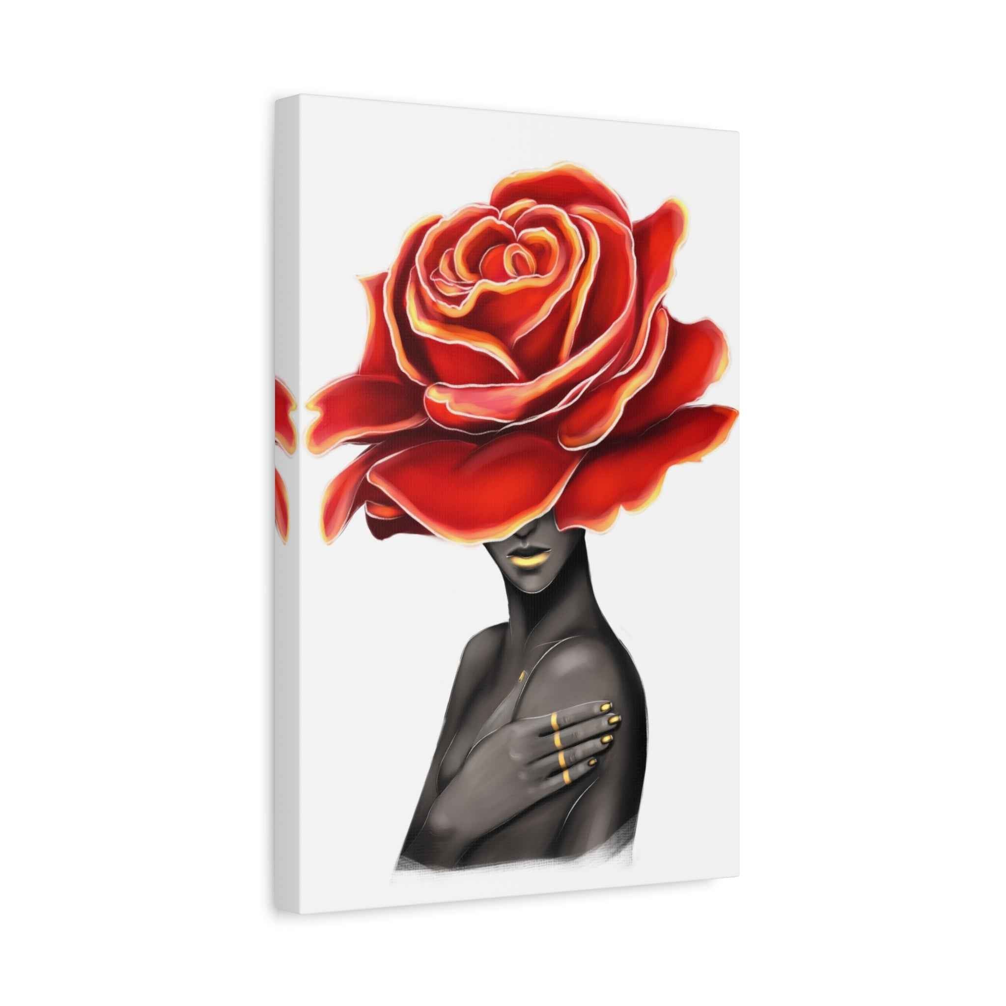 Red Rose Floral Bust Wall Art Canvas – Luxury Abstract Flower Portrait Print