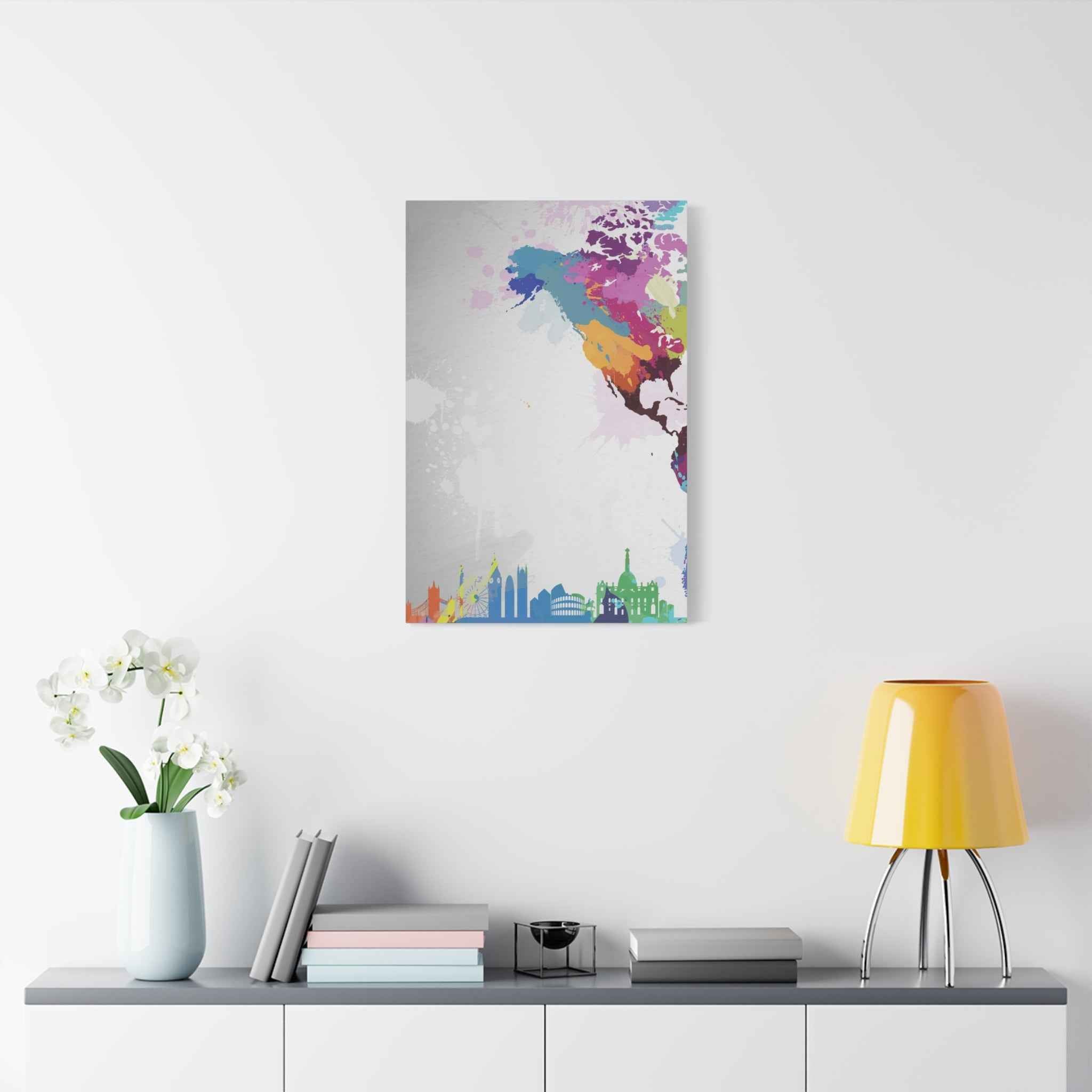 Color Splash World Map Canvas Art – Modern Stretched Matte Wall Decor - TheKaraHan